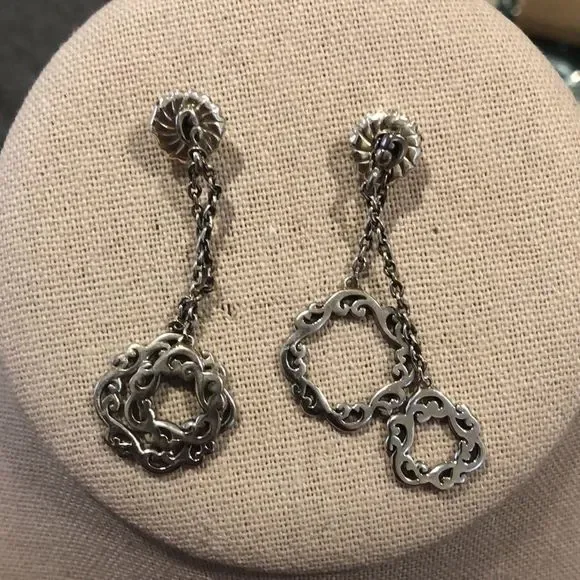 LOIS HILL Cut Out Gently Sculpted Sterling Silver Suspended Circle Drop Earrings